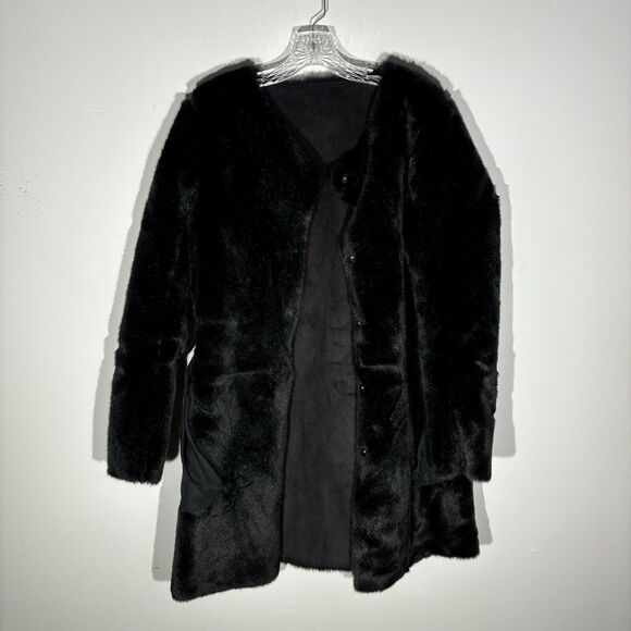 H&M Faux Suede Faux Fur Reversible Long Coat Jacket Size 6 - Picture 9 of 14